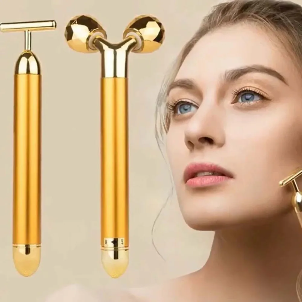 2 IN 1 Electric Face Massager 24k Golden Facial Massager – Battery Powered