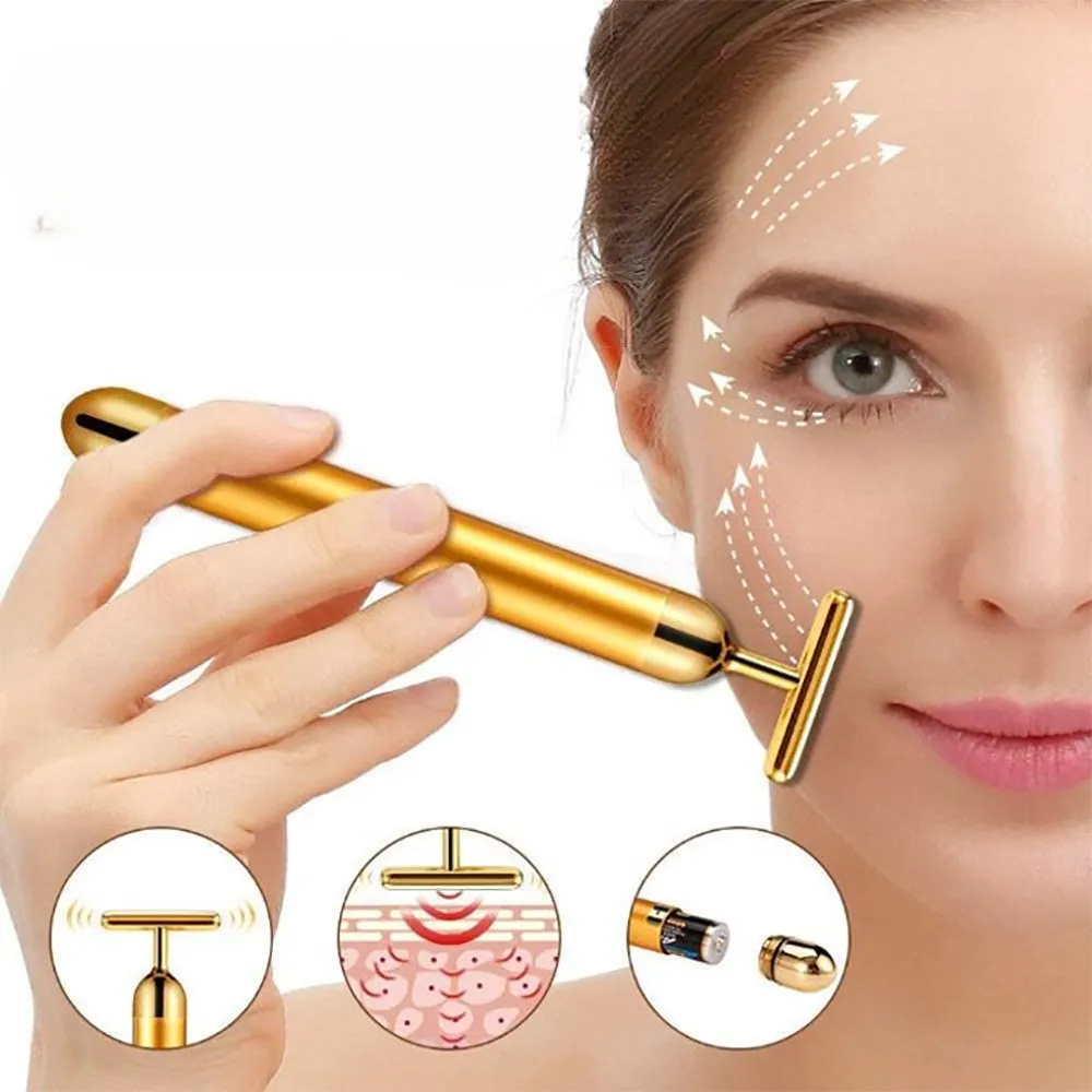 2 IN 1 Electric Face Massager 24k Golden Facial Massager – Battery Powered