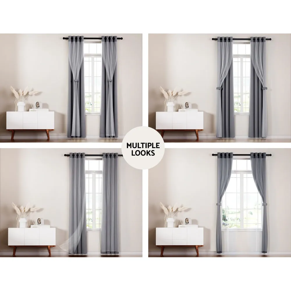 2X Charcoal Blockout Sheer Curtains, Noise Reduction - Artiss