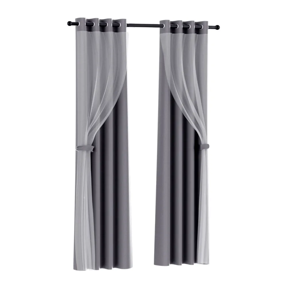 2X Charcoal Blockout Sheer Curtains, Noise Reduction - Artiss