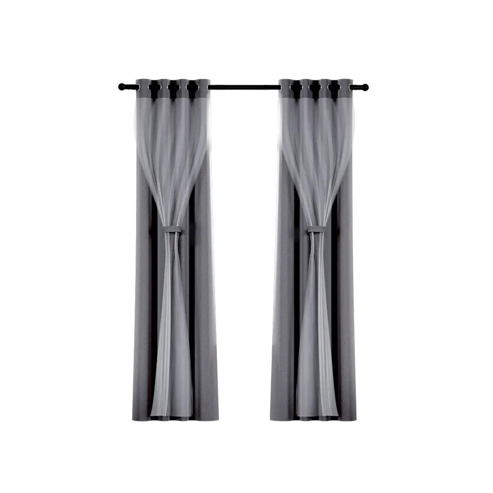 2X Charcoal Blockout Sheer Curtains, Noise Reduction - Artiss