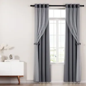 2X Charcoal Blockout Sheer Curtains, Noise Reduction - Artiss