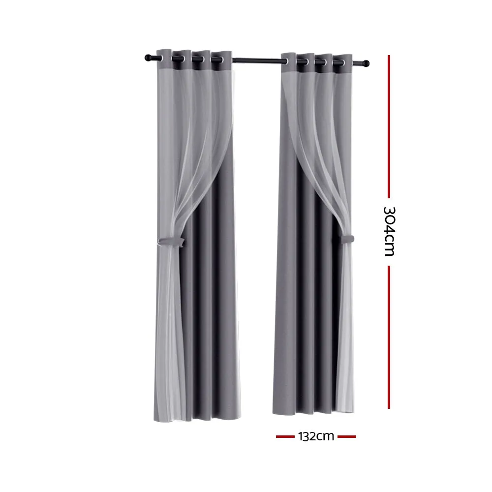 2X Charcoal Blockout Sheer Curtains, Noise Reduction - Artiss