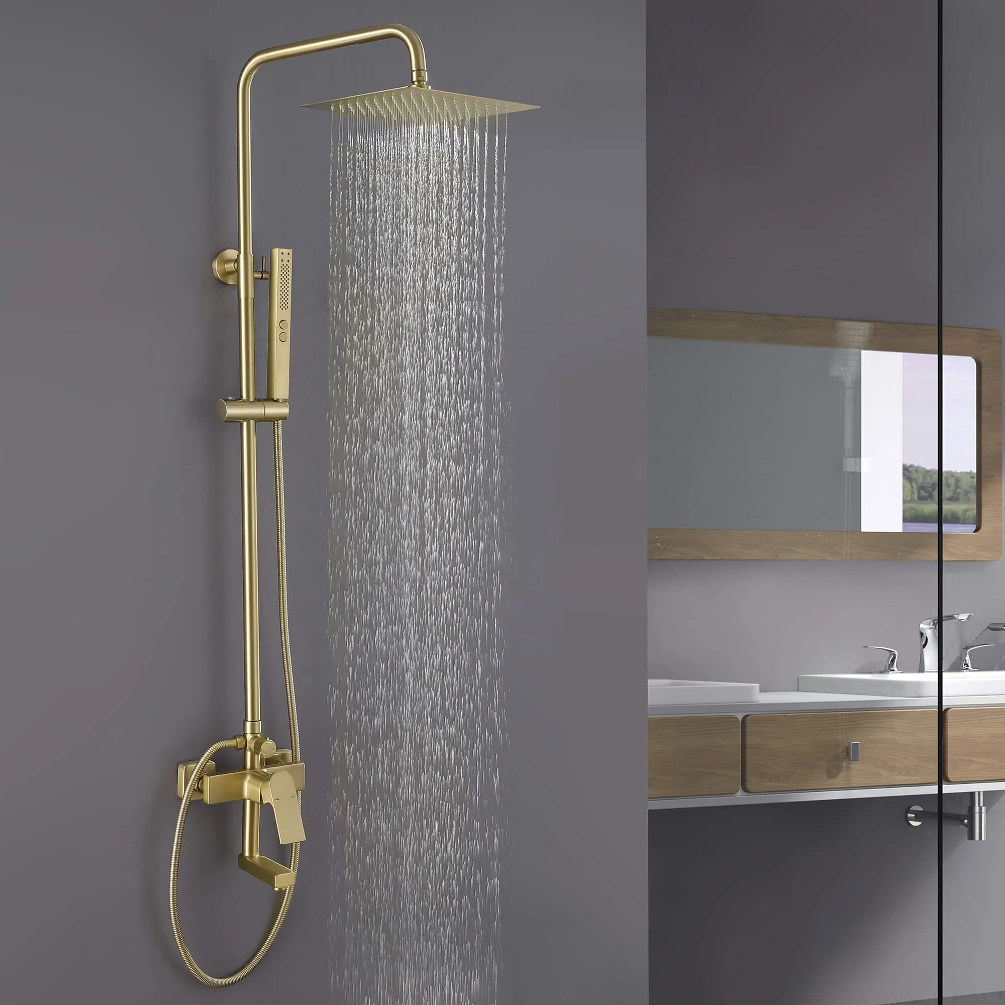 3-Function Shower System with Rainfall Shower Head and 2-Function Handheld Shower HG6914MB