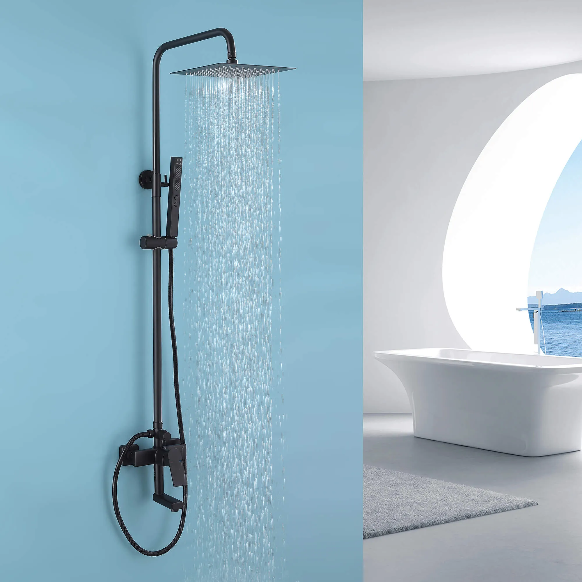 3-Function Shower System with Rainfall Shower Head and 2-Function Handheld Shower HG6914MB