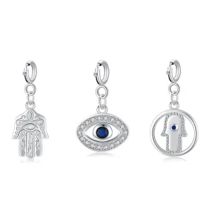 925 Sterling Silver Evil Eye Hamsa Symbol Prosperity Luck Chain Necklace Pendant