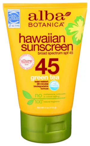 Alba Botanica - Hawaiian Green Tea Sunscreen SPF 45, 3 Oz - Pack of 1