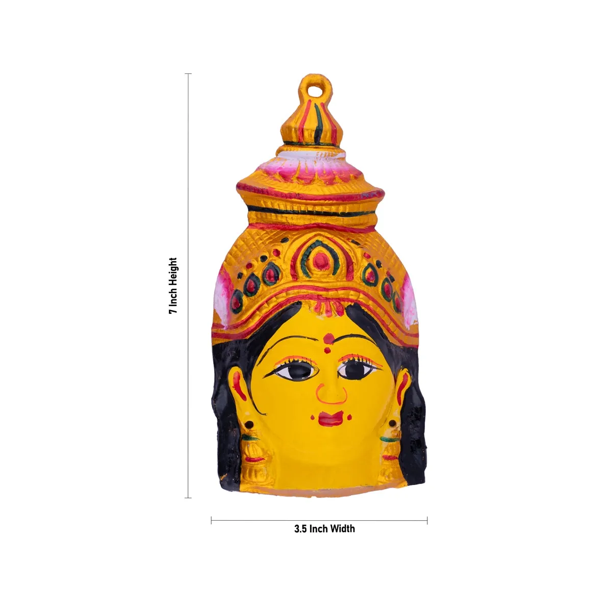 Vara Lakshmi Amman Face - 7x3.5 Inch Yellow Zinc Deity Mask, Approx. 120g