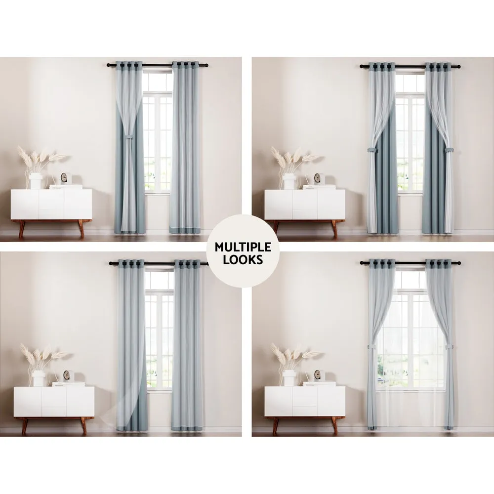 Artiss 2X 132x213cm Blockout Sheer Curtains Light Grey