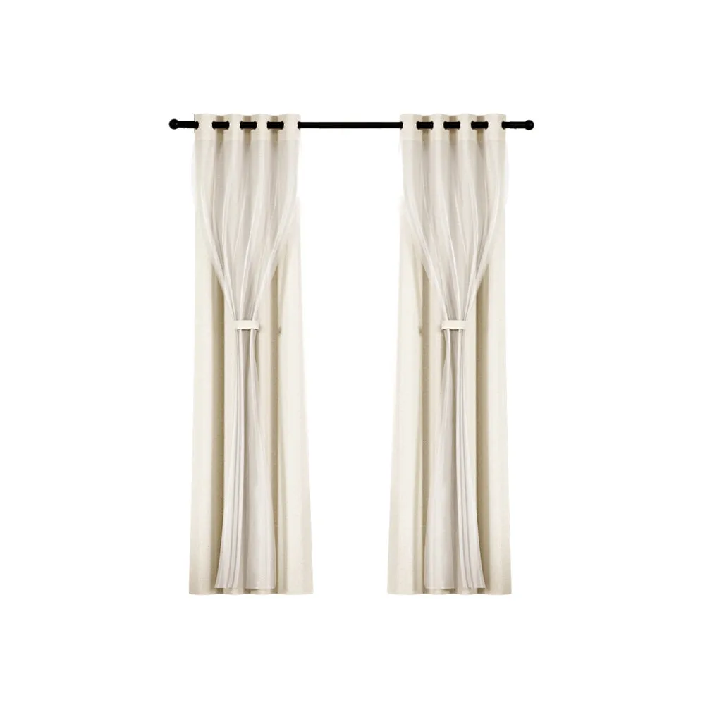 Artiss 2X 132x242cm Blockout Sheer Curtains Beige