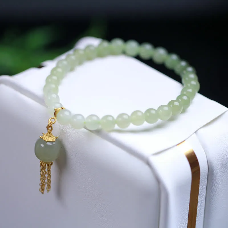 Buddha Stones 925 Sterling Silver Hetian Jade Beaded Wealth Charm Bracelet