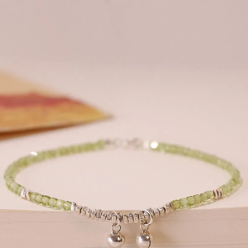 Buddha Stones 925 Sterling Silver Peridot Square Beads Peace Anklet