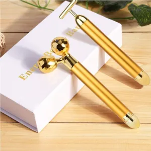 Face Massager Roller Golden 3D Roller Electric Sonic Energy Face Roller and T Shape Face Massager Kit Anti Aging Wrinkles Instant Face Lift Skin Tightening