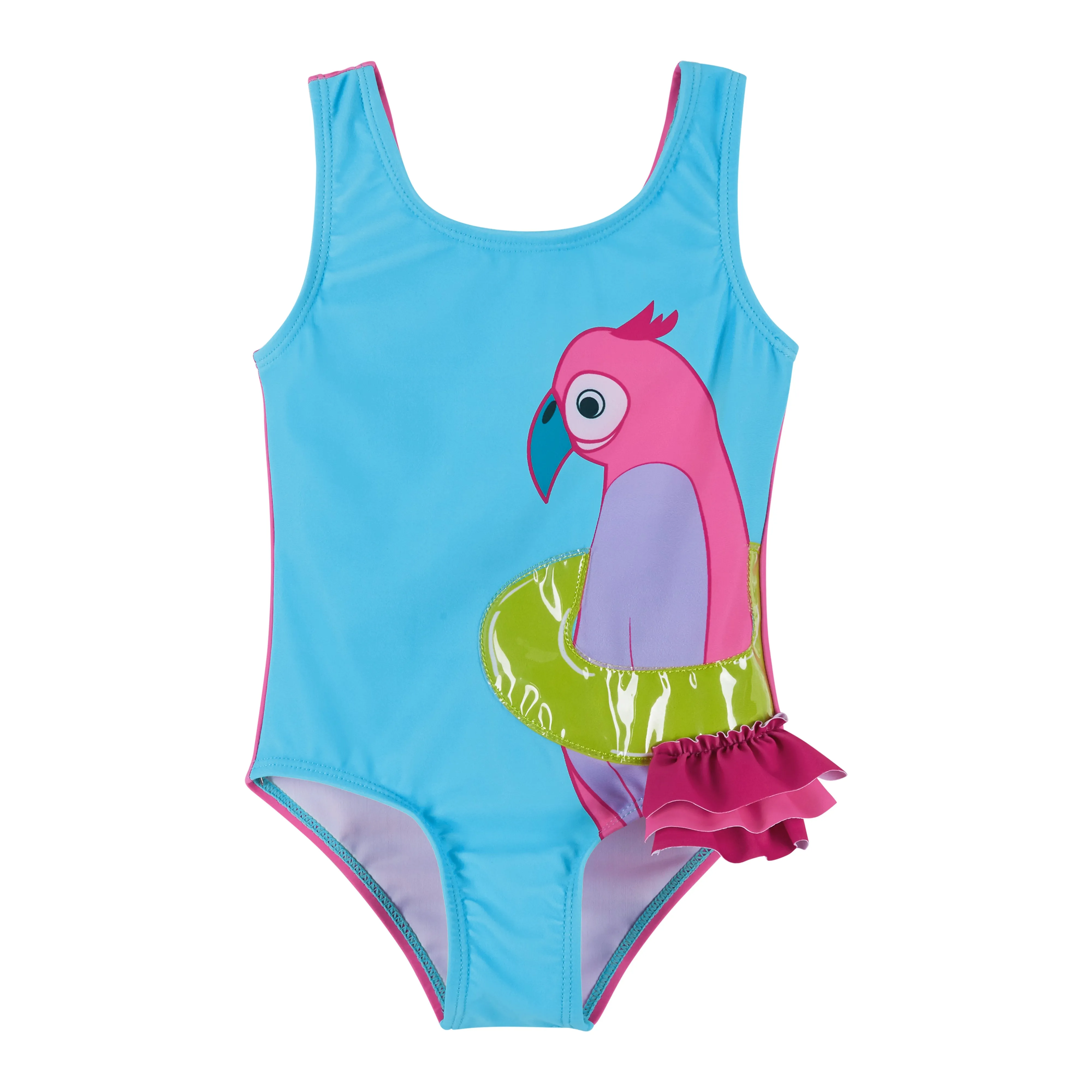 Girls Reversible Bird Applique 1-Piece Swimsuit