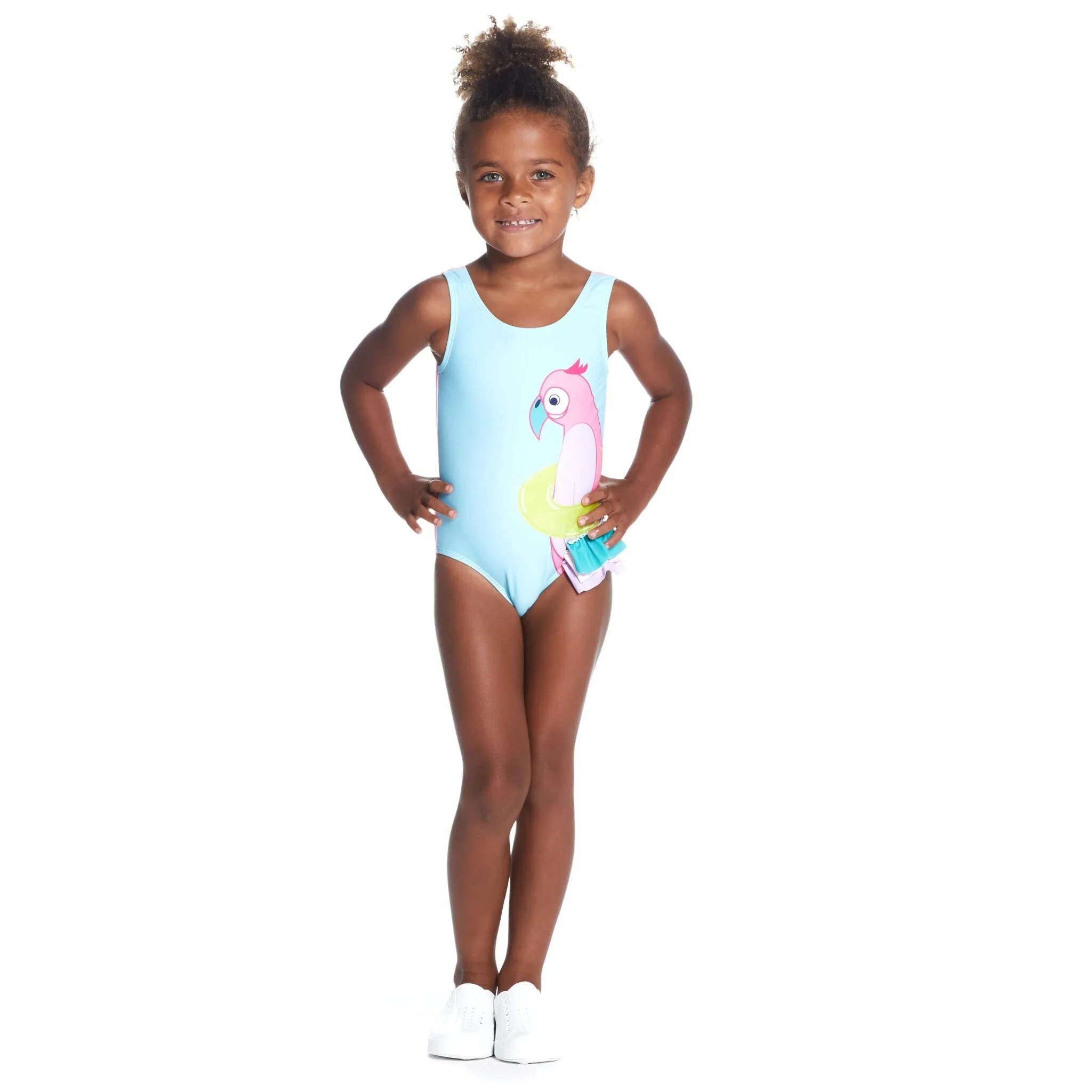 Girls Reversible Bird Applique 1-Piece Swimsuit