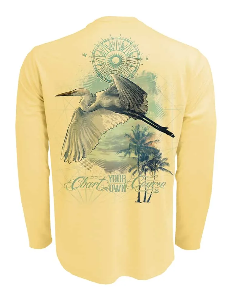 Men's Egret Sunblock Beach Shirt by Chart Your Own Course | Long Sleeve | UPF 50 Sun Protection | Performance Polyester Rash Guard |