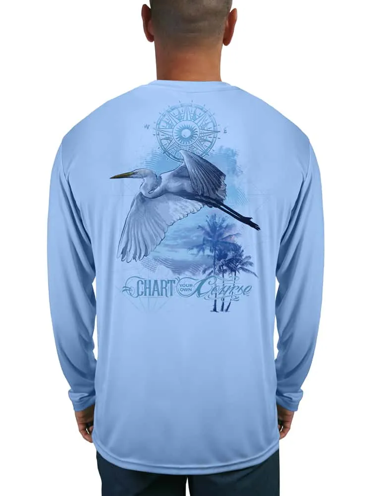 Men's Egret Sunblock Beach Shirt by Chart Your Own Course | Long Sleeve | UPF 50 Sun Protection | Performance Polyester Rash Guard |