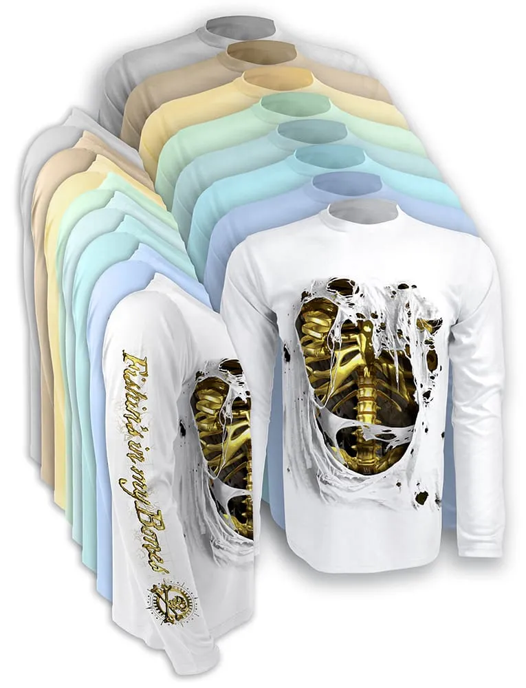 Men's Gold Bones Fishing Shirt UV by Rattlin Jack | Long Sleeve | UPF 50 Sun Protection | Performance Polyester Rash Guard |