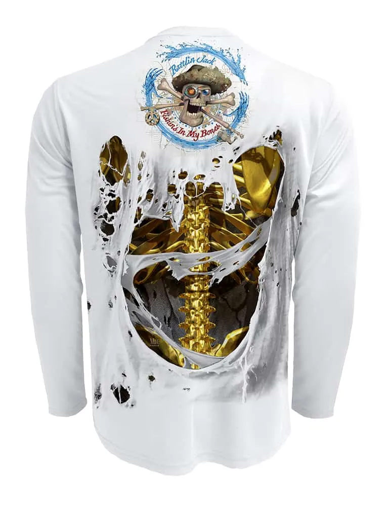 Men's Gold Bones Fishing Shirt UV by Rattlin Jack | Long Sleeve | UPF 50 Sun Protection | Performance Polyester Rash Guard |