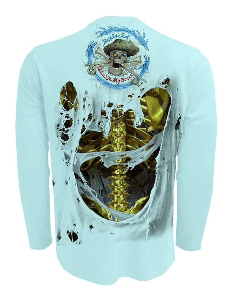 Men's Gold Bones Fishing Shirt UV by Rattlin Jack | Long Sleeve | UPF 50 Sun Protection | Performance Polyester Rash Guard |