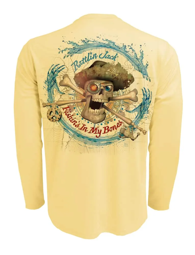 Men's Original Compass UV Fishing Shirt by Rattlin Jack | Long Sleeve | UPF 50 Sun Protection | Performance Polyester Rash Guard |