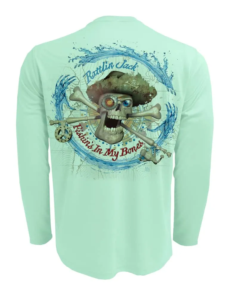 Men's Original Compass UV Fishing Shirt by Rattlin Jack | Long Sleeve | UPF 50 Sun Protection | Performance Polyester Rash Guard |