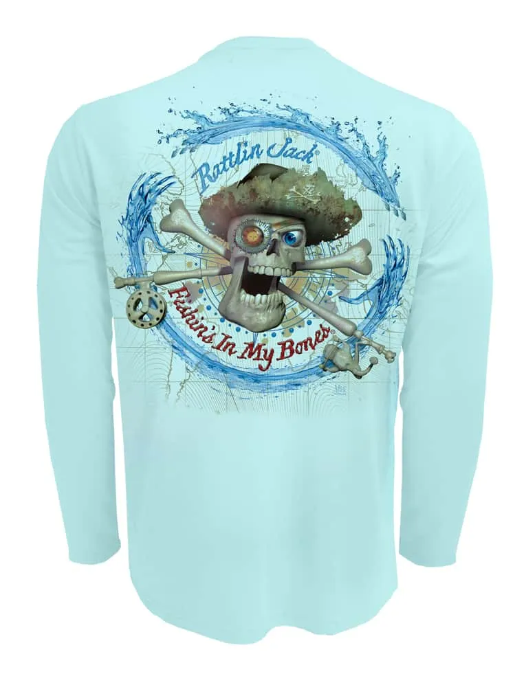 Men's Original Compass UV Fishing Shirt by Rattlin Jack | Long Sleeve | UPF 50 Sun Protection | Performance Polyester Rash Guard |