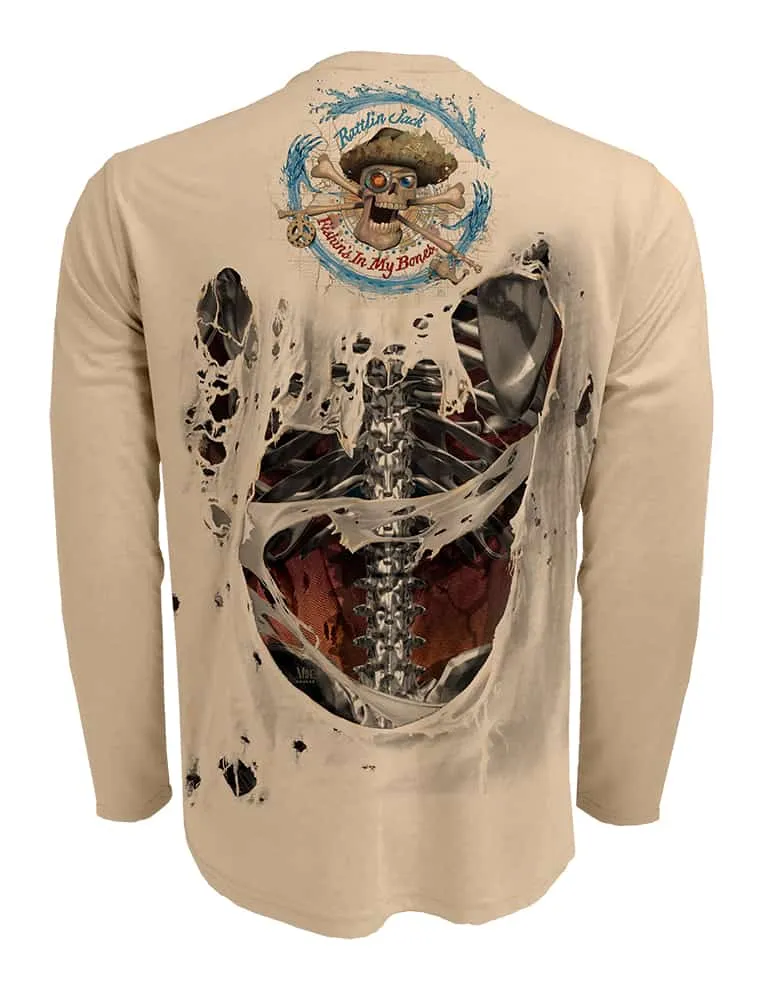 Men's Skeleton Steel Bones Fishing Shirt by Rattlin Jack | UV Long Sleeve | UPF 50 | Performance Rash Guard |