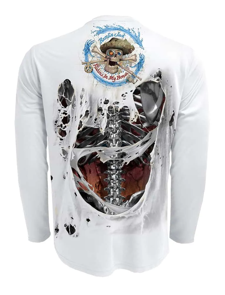 Men's Skeleton Steel Bones Fishing Shirt by Rattlin Jack | UV Long Sleeve | UPF 50 | Performance Rash Guard |