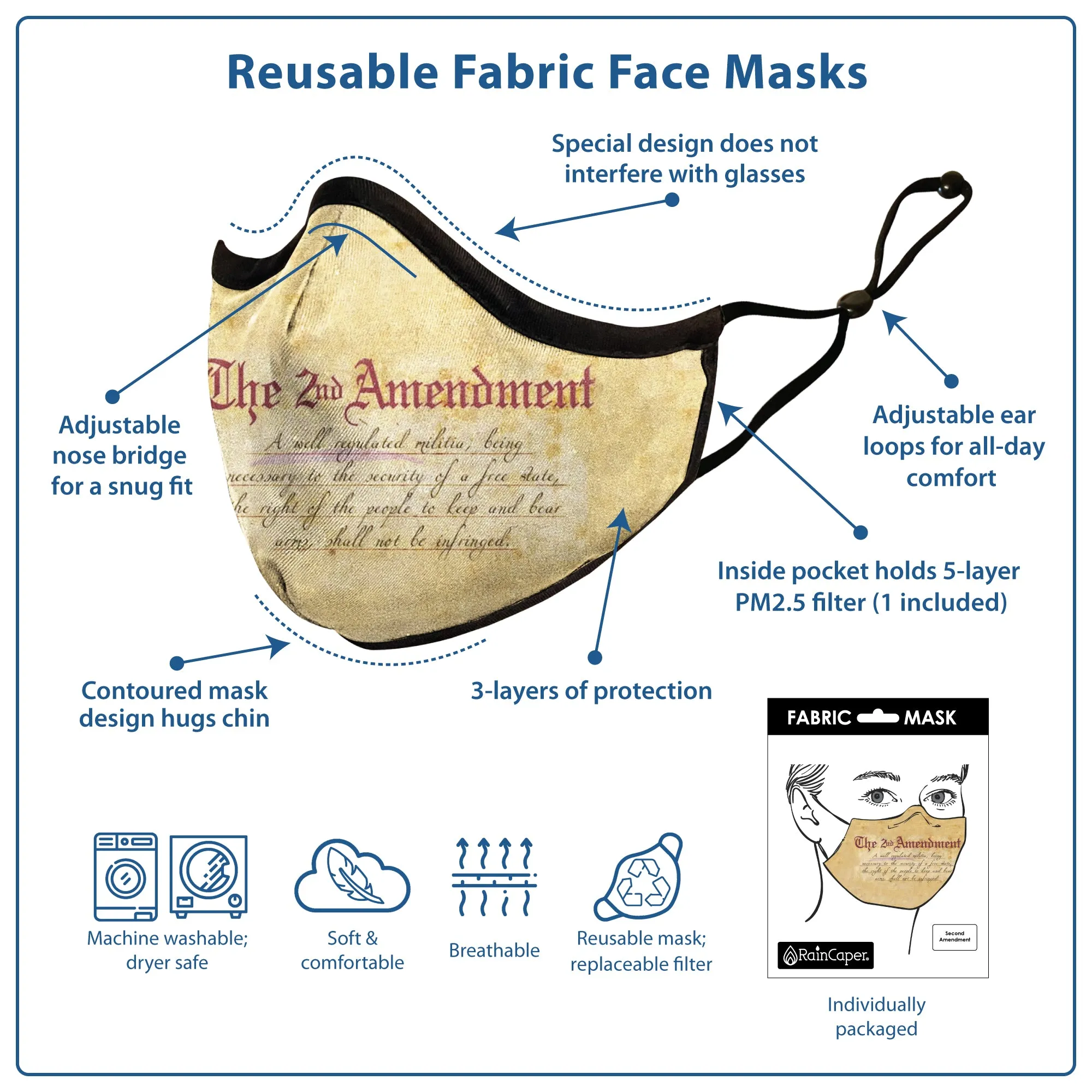 RainCaper Second Amendment Reusable Fabric Face Mask